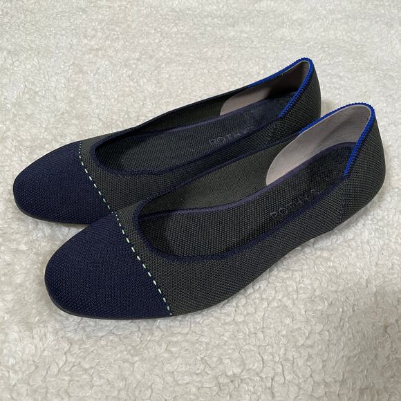 Rothy's The Square Highland Cap Toe Knit Ballet Flats Gray Navy 10 - Picture 2 of 9